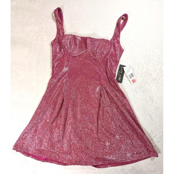 City Vibe Dresses & Skirts - City Vibe Womens Junior Magenta Glitter Metallic Bow Flare Dress Size 11 Formal